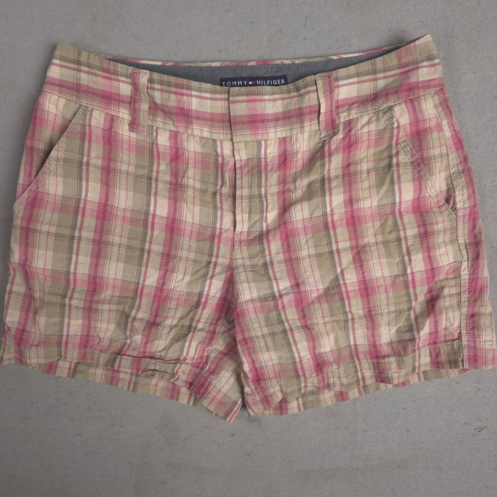 Tommy Hilfiger Plaid Shorts Womens Size 2‎ Pink Beige Casual Summer